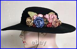 Whittall & Shon vintage black hat with flowers hang tag