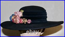 Whittall & Shon vintage black hat with flowers hang tag