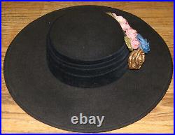 Whittall & Shon vintage black hat with flowers hang tag