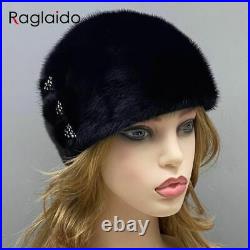 Windproof Mink Fur Hats Outdoor Snow Hat Beanies Women Winter Headwear 1pc Set