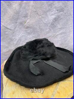 Woman's Vtg 60's Christian Dior Black Felt Fur Brimmed Hat