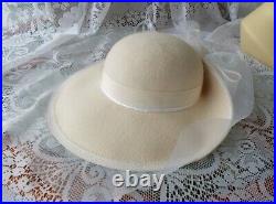 Women's 100% Wool Hat WithNetting & Bow Cream Color Wedding/Special Occasion 21