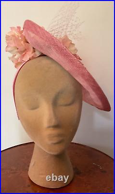 Women's Handmade Peach Fascinator Derby Hat with Vintage Flowers Versatile