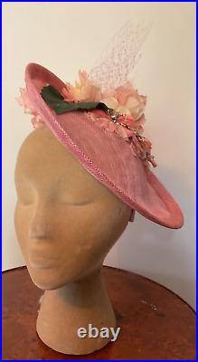 Women's Handmade Peach Fascinator Derby Hat with Vintage Flowers Versatile