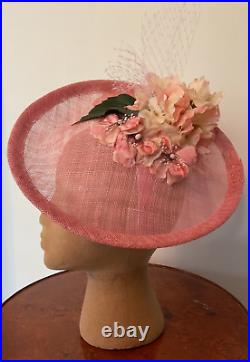 Women's Handmade Peach Fascinator Derby Hat with Vintage Flowers Versatile