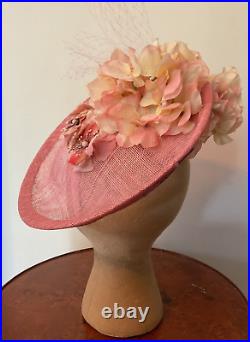 Women's Handmade Peach Fascinator Derby Hat with Vintage Flowers Versatile