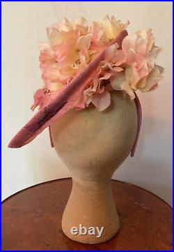 Women's Handmade Peach Fascinator Derby Hat with Vintage Flowers Versatile