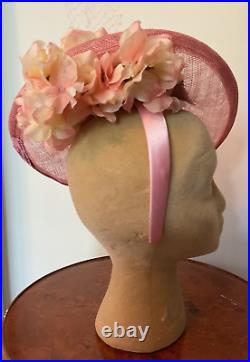 Women's Handmade Peach Fascinator Derby Hat with Vintage Flowers Versatile