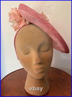 Women's Handmade Peach Fascinator Derby Hat with Vintage Flowers Versatile