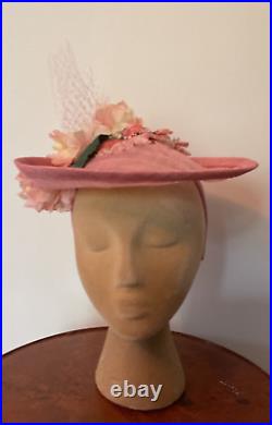 Women's Handmade Peach Fascinator Derby Hat with Vintage Flowers Versatile