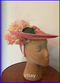 Women's Handmade Peach Fascinator Derby Hat with Vintage Flowers Versatile