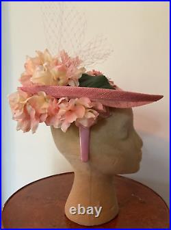 Women's Handmade Peach Fascinator Derby Hat with Vintage Flowers Versatile