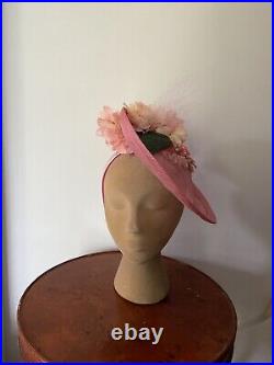 Women's Handmade Peach Fascinator Derby Hat with Vintage Flowers Versatile