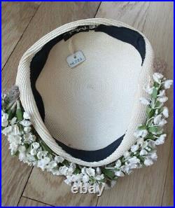 Women's Vintage 1950s brown Clamp-on Hat Sz 22 Adlers Kansas City Baby's Breath