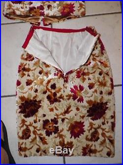 Women's Vintage 4 Pc Carpet Bag Tapestry Skirt Top Coat & Hat Small