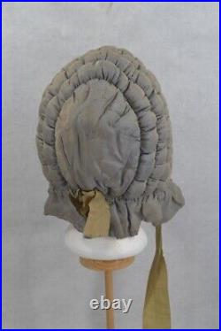 Women's quilted winter hat bonnet handmade gray/blue Civil War Era original