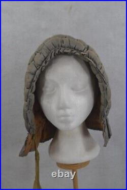 Women's quilted winter hat bonnet handmade gray/blue Civil War Era original