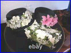 Womens Floral Vintage Millinery Hats (6) Lot Sears, NY, Clover Lane + Hat Box