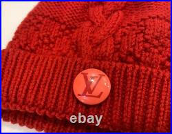 Womens Louis Vuitton Wool Beanie Hat LV logo Red