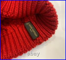 Womens Louis Vuitton Wool Beanie Hat LV logo Red