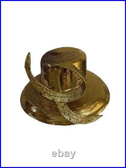 Womens Vintage Gold Hat Glam Large Brim Statement Regency One Size Showstopper