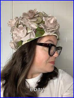 Womens Vintage Hat Sz 6.5 Stewart's Floral Silk USA Made Union Made 30s 40s 50s