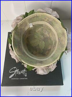 Womens Vintage Hat Sz 6.5 Stewart's Floral Silk USA Made Union Made 30s 40s 50s