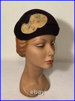 Womens Vintage Original Designer Hat Maxine Hats Gen. Velour Made In The USA