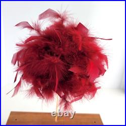 Womens Vintage Velvet Burgandy Red Feather Pillbox Hat Made In England