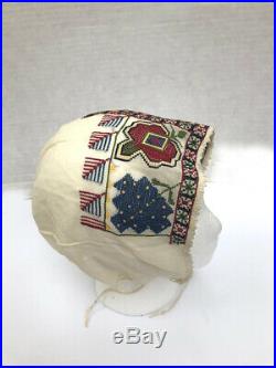 Wonderful VTG Wmns 20s/30s heavily embroidered white cross stitch bonnet hat cap