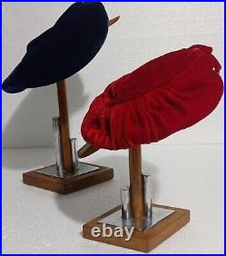 X2 Vintage Art Deco Wood Chrome/millinery Standing Display Hats Holder-hard Find