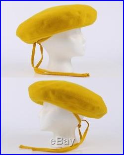 YVES SAINT LAURENT c. 1960's YSL Mod Yellow Wool Saucer Tam Hat