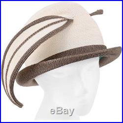 YVES SAINT LAURENT c. 1960's YSL Off White Taupe Straw Sculptural Leaf Cloche Hat