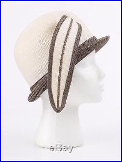 YVES SAINT LAURENT c. 1960's YSL Off White Taupe Straw Sculptural Leaf Cloche Hat