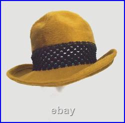 Yves Saint Laurent Fur Felt Hat Women's S/M 1960's Gold Black Fedora Vtg Italy