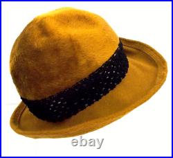 Yves Saint Laurent Fur Felt Hat Women's S/M 1960's Gold Black Fedora Vtg Italy