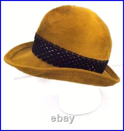 Yves Saint Laurent Fur Felt Hat Women's S/M 1960's Gold Black Fedora Vtg Italy