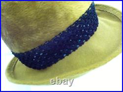 Yves Saint Laurent Fur Felt Hat Women's S/M 1960's Gold Black Fedora Vtg Italy