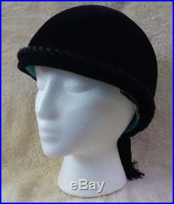 Yves Saint Laurent Rare YSL Cloche Equestrian Style Black Velvet Hat w Tassels