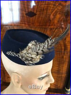Yves Saint Laurent Rive Guache 70's Pillbox Fez Style Hat with Feathers