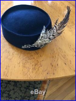 Yves Saint Laurent Rive Guache 70's Pillbox Fez Style Hat with Feathers
