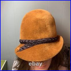 Yves Saint Laurent Vintage Cloche Fedora Hat Felt YSL Grand Prix Burnt Orange