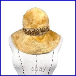 Yves Saint Laurent Vintage Felted Fur Bucket Hat 1960's Beaded Embellished Trim