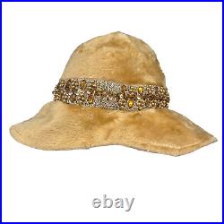 Yves Saint Laurent Vintage Felted Fur Bucket Hat 1960's Beaded Embellished Trim