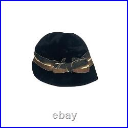 Yves Saint Laurent YSL Black Velour Vintage Hat with Ribbon 8 in Circumference